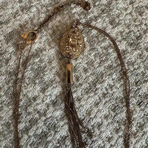 Henri Bendel Gold Tone Crystal Locket Tassel Pendant 35" Necklace 32.1g GUC - Picture 3 of 9